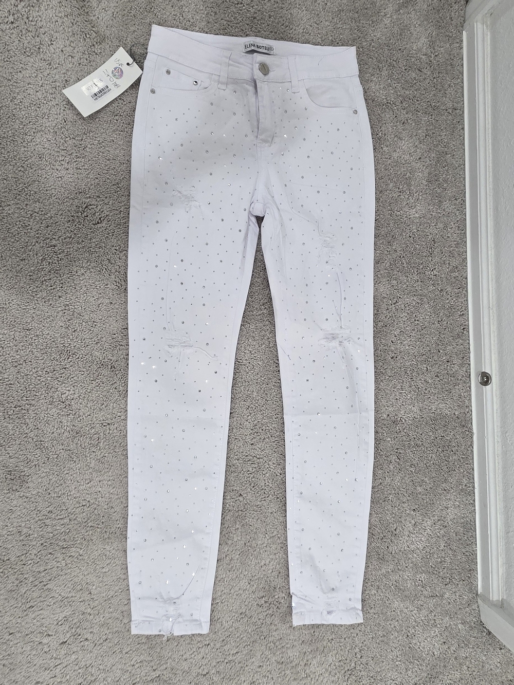 White Rhinestone Skinny Jeans - Picture 2 of 5